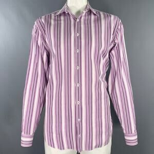 BUGATCHI UOMO Size XXL Purple White Stripe Cotton Long Sleeve Shirt